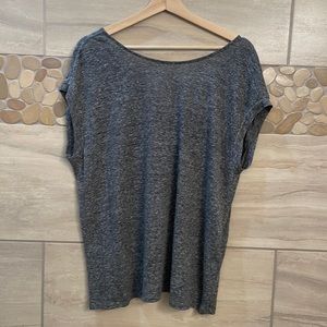 Gray Top. Back gathers w/ V-neck line.